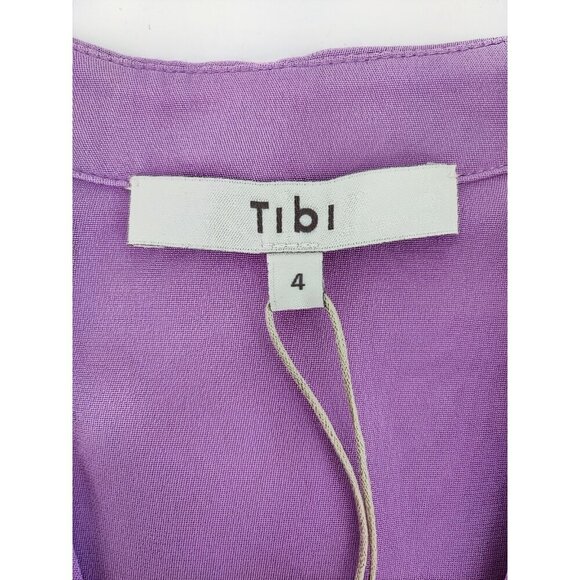 Tibi Chalky Drape Long Sleeve Purple Midi Wrap Silk Dress US 4 - Picture 6 of 14